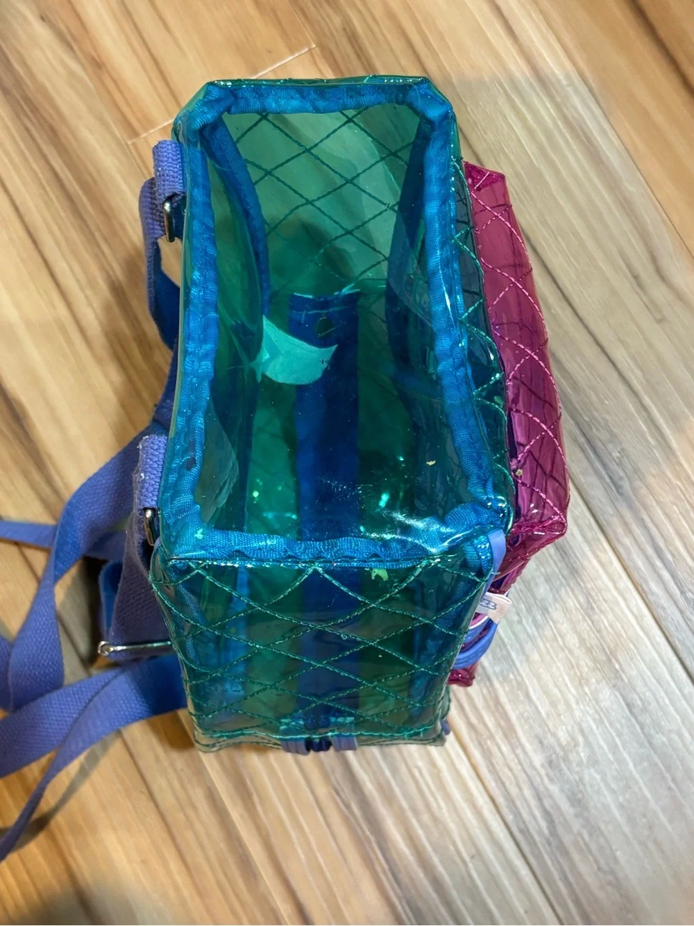 Kids Teal Iridescent Transparent Backpack Carry Loop & Adjustable Straps Retro